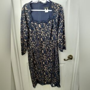 Tadashi Shoji Navy Blue Lace Dress Mid Length Cocktail Party Event Wedding